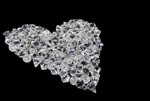 great love heart made of diamonds on black background