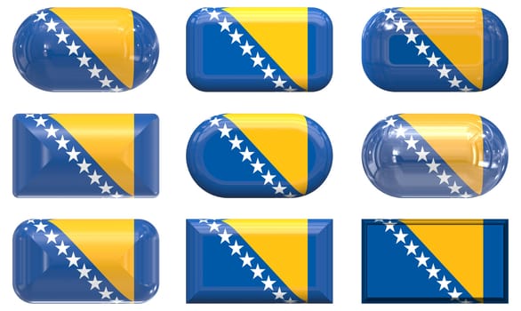 nine glass buttons of the Flag of Bosnia