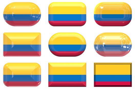 nine glass buttons of the Flag of Colombia
