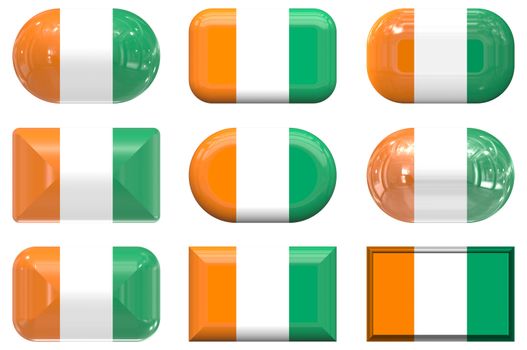 nine glass buttons of the  Flag of Cote d'Ivoire Ivory Coast