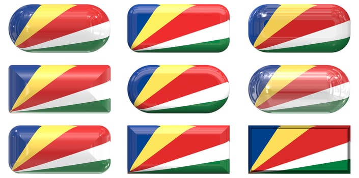 nine glass buttons of the  Flag of Seychelles