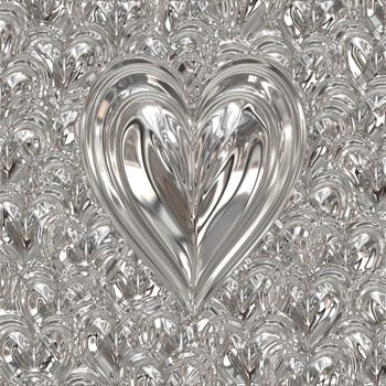 big bright beautiful silver heart on heart background