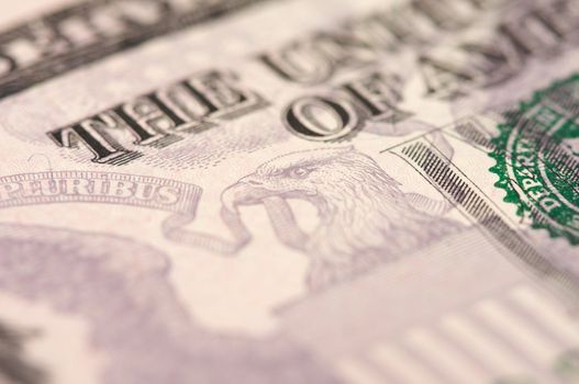 Abstract Macro of U.S. Five Dollar Bill with Narrow Depth of Field.