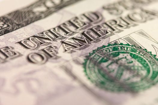 Abstract Macro of U.S. Five Dollar Bill with Narrow Depth of Field.