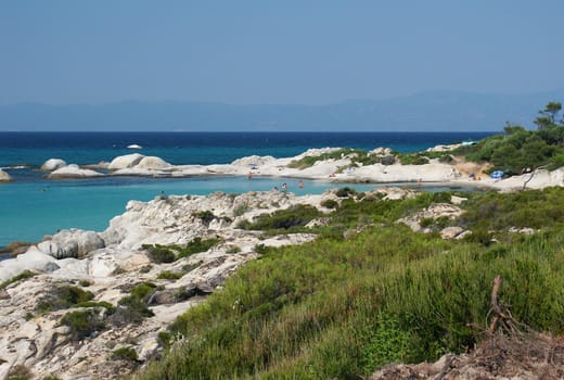 greece sea with blue sky, horizontally framed shot