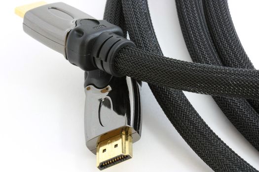 Cables for high definition of audio and video, on white background