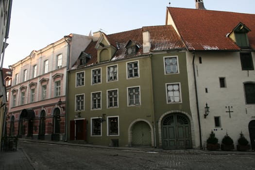 Deserted ancient street of Tallinn, Estonia.
