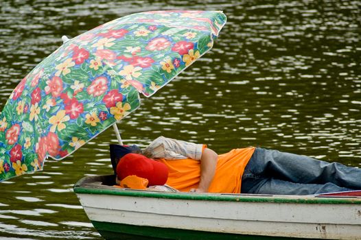 Rest in a boat on the river, water, young boy