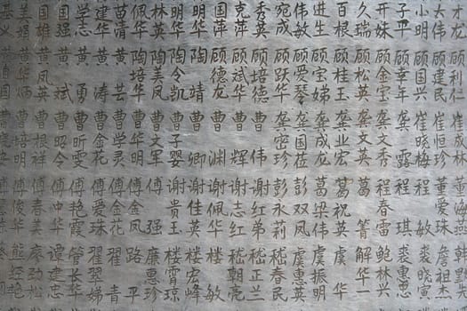 Chinese characters carved on metal