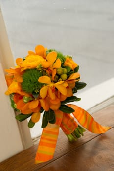 Image of a beautiful floral bouquet in window sill