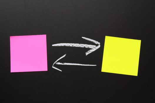 sheet of paper and chalk arrow with copyspace for text message