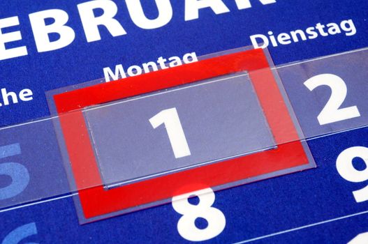 calendar day with red mark showing date