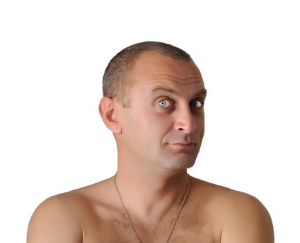 Portrait of the man with a naked torso on white background