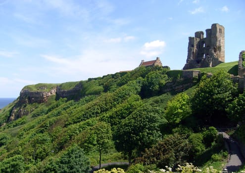 View of Scarborough's Norman Castle remains on castle headland, Scarborough, North Yorkshire, England.