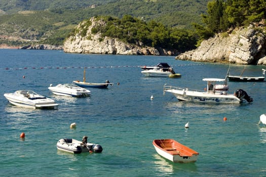 Several boats near the shore in Montenegro