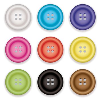 Collection of clothes buttons with a selection of colors with shadow
