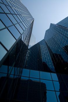 View of a modern downtown office buildingwith reflective window