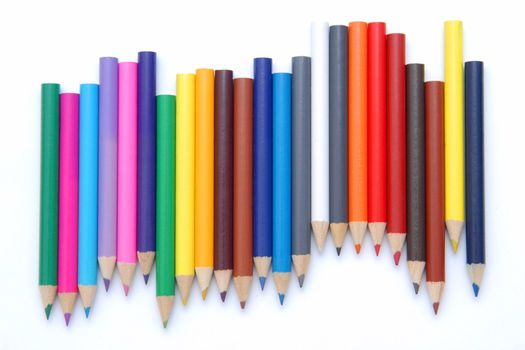 Colorful pencils on the white background