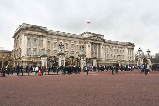 Buckingham Palace with tourists on a winter's day