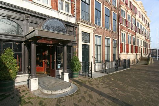 Entrance of an expensive hotel in the center of town
