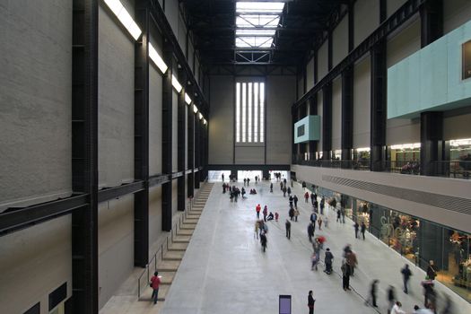 Interior of the Tate Modern Art Gallery, housed in a former power station