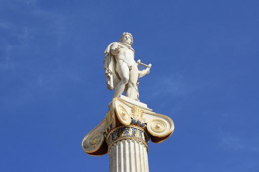 Neoclassical statue of Apollo, god of the sun, medicine and the arts, in Athens, Greece.