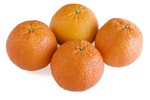 Four oranges isolated on a white background.