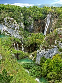 view of waterfalls in "Plitvice lakes" park          