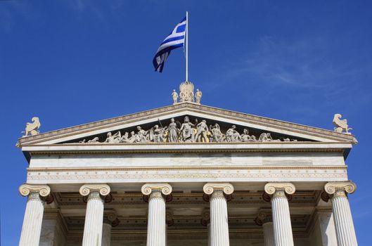 Details of frieze and ionic columns of the neoclassical Academy of Arts in Athens, Greece.