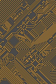 Circuit board industrial electronic yellow - gray background
