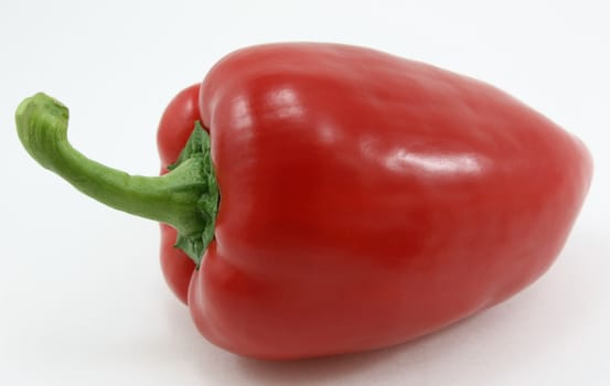 Single fresh red organic pepper, on white back