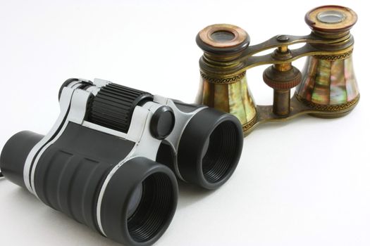 Modern binoculars and antique opera glasses comparison