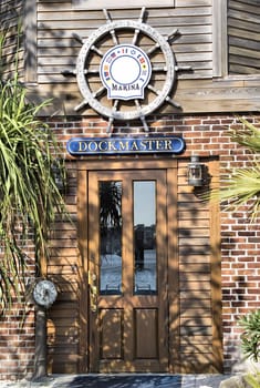 Dock Masters Office is located in a old brick building. 