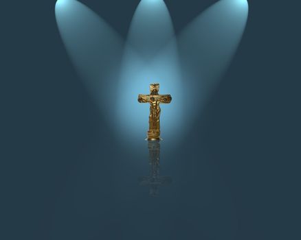 Crucifix with spotlight background high resolution digital in blue 