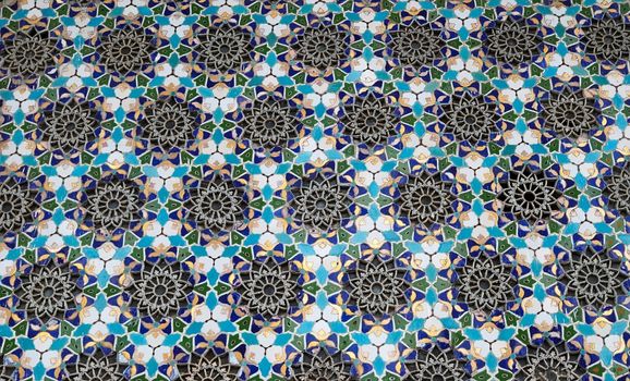 Architectural background, blue tiles, folk elements