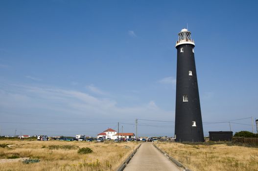 A black lighthouse at Dungeness