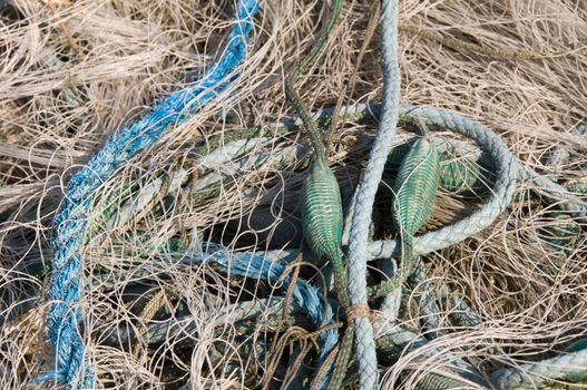 Close up of an old abandoned fishing net