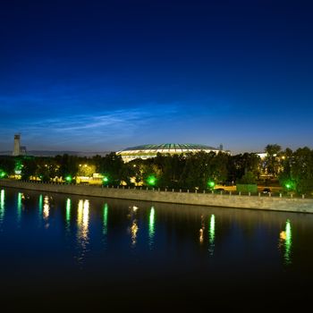 Moscow river embankment with the view on Luzhniki stadium