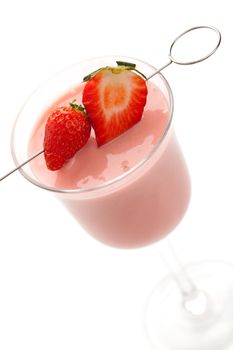 Strawberry yoghurt in glass with fresh strawberries