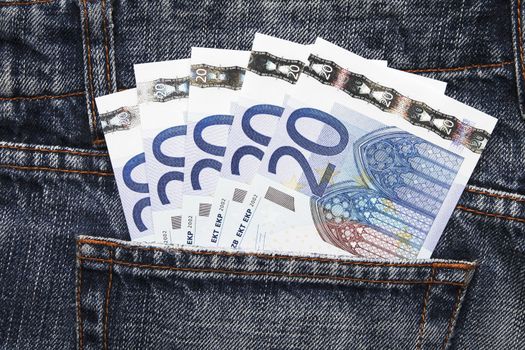 Pocket Money In Blue Jeans - Five Twenty Euro Notes