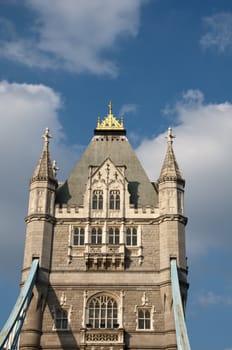 A detailed view of onr of the towers on Tower bridge in London