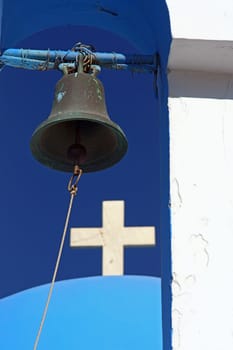 belltower in santorini island in greece in europe