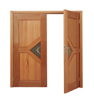 Large Open Wooden Door On A White Background