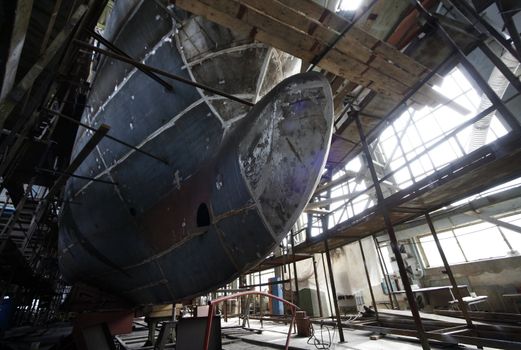 Shipbuilding. Big a vessel in shop