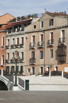Venice, Italy - Little Bridge, Old Building Facade, Public Square