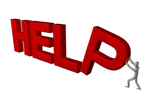 3D render of a mannequin holding up a help sign