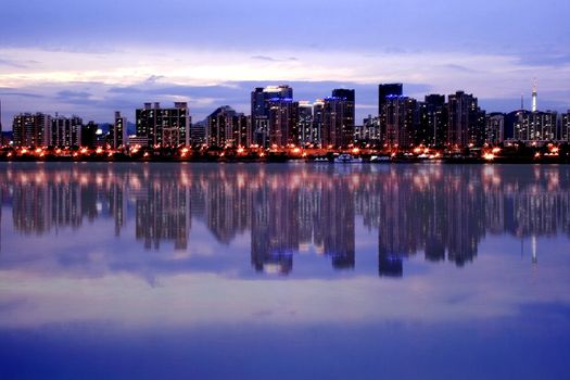 Seoul Skyline majestic reflection at Han River