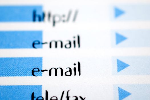 Close up of word e-mail with selective focus