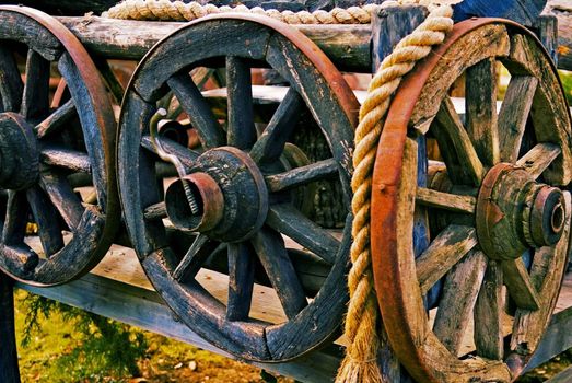 Old wooden wheels in east Turkey village