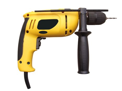 yellow drill isolated on white, with clipping path